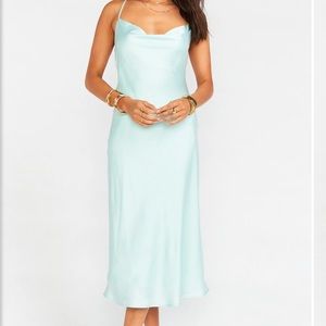 Verona Cowl Dress ~ Mint Luxe Satin
